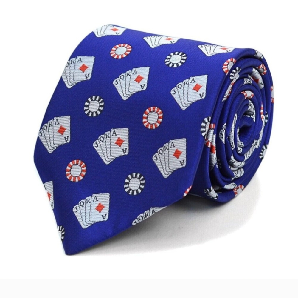 Men's Tie Poker Chip and Deck of Cards in Blue